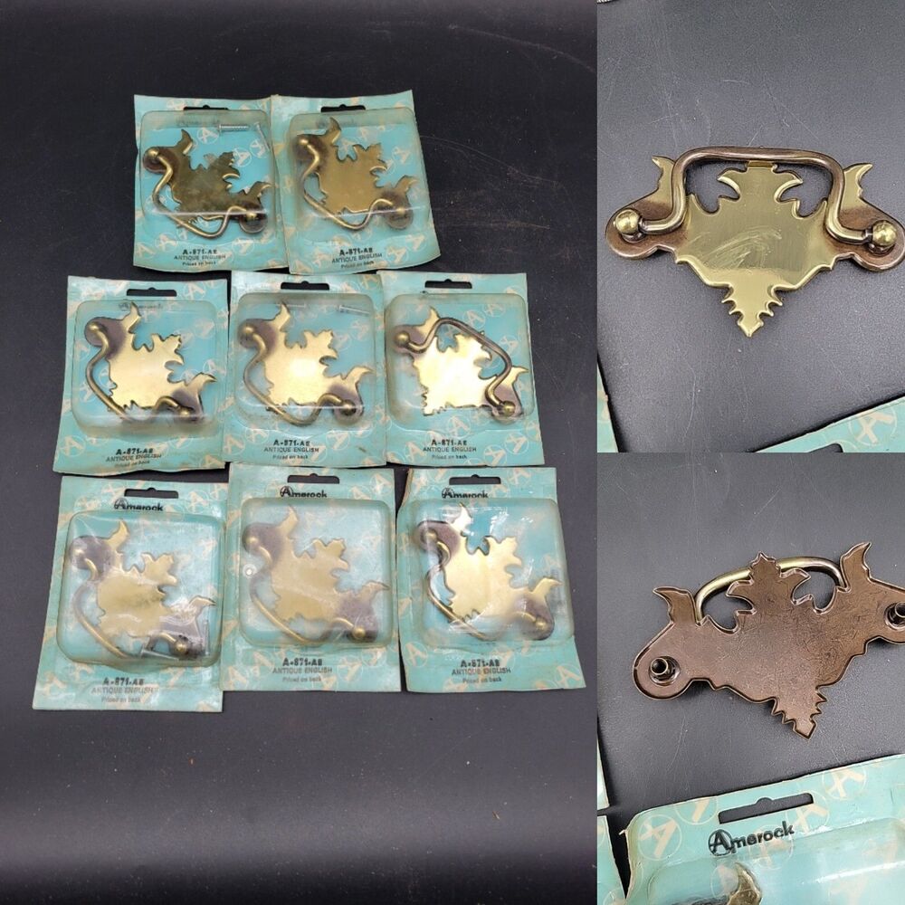 READ Lot 8 Vtg Amerock Brass Drawer Handle NOS 3" Center Gov Winthrop Bail Pull